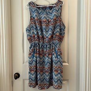 New Look womens pullover dress Aztec blue orange pattern elastic size 2X